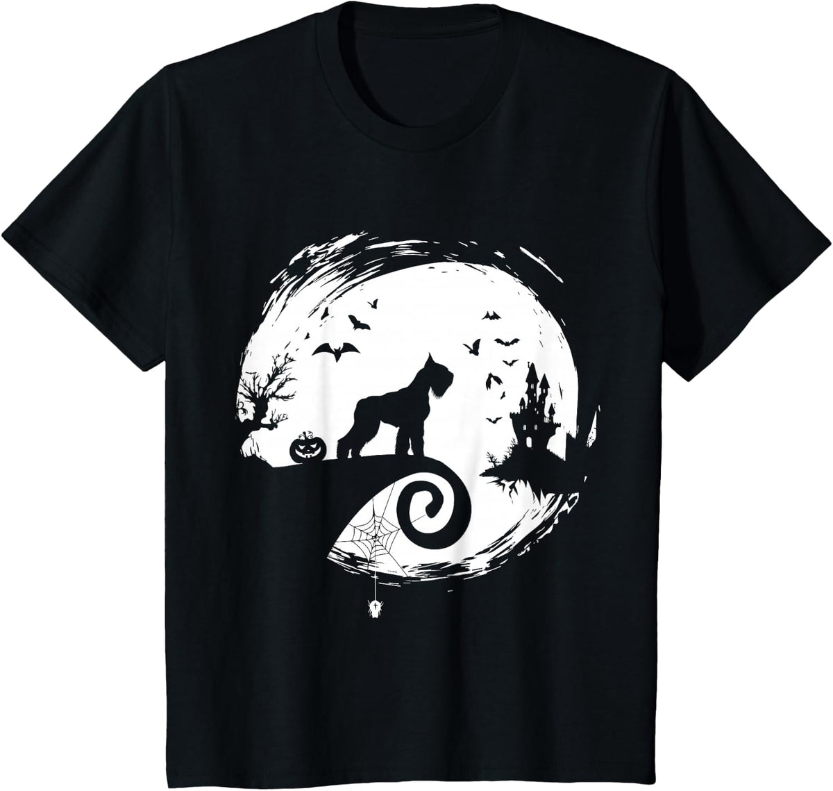 Giant Schnauzer Halloween Costume Moon Silhouette Creepy T-Shirt - Black