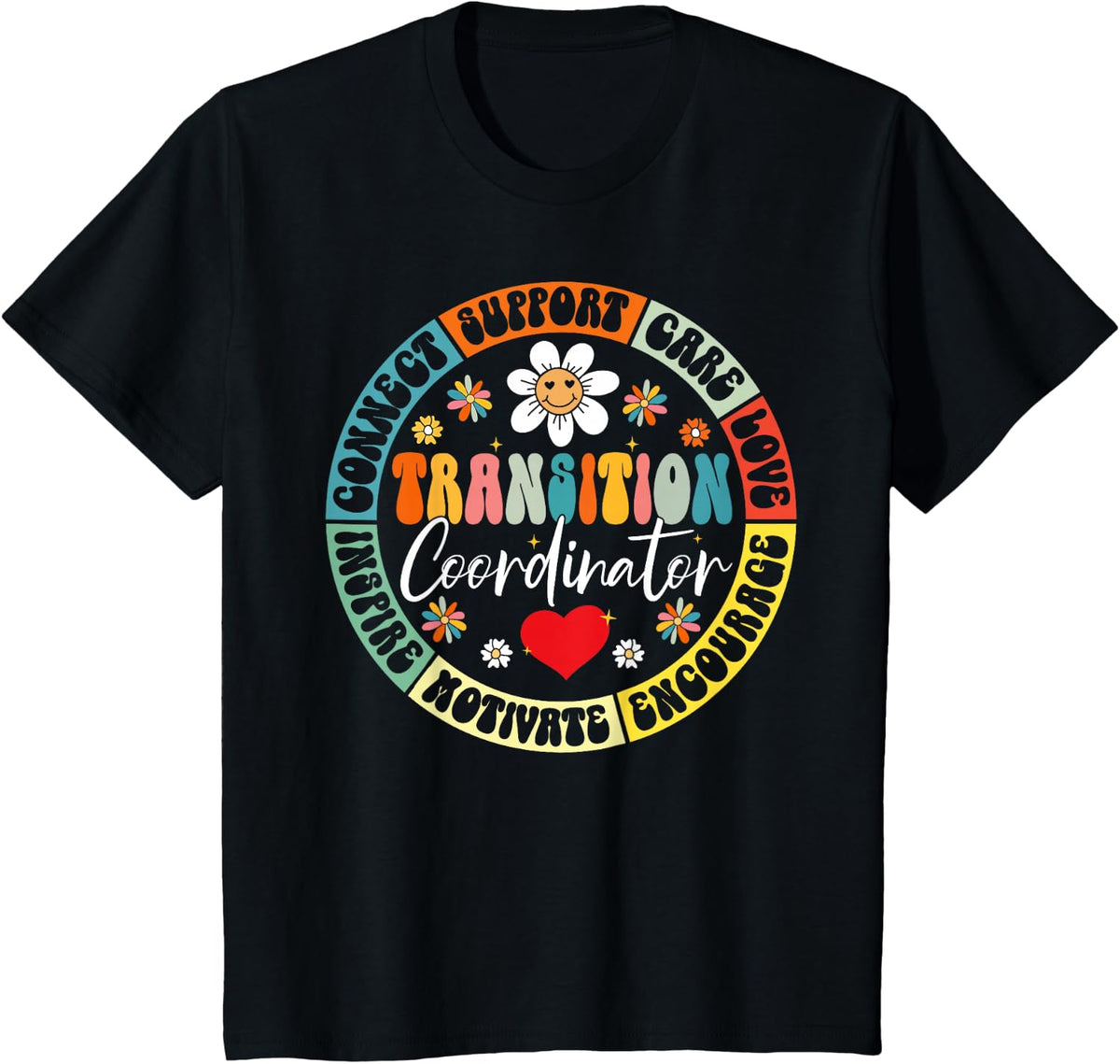 Transition Coordinator Squad Teacher Back To School Groovy T-Shirt - Black