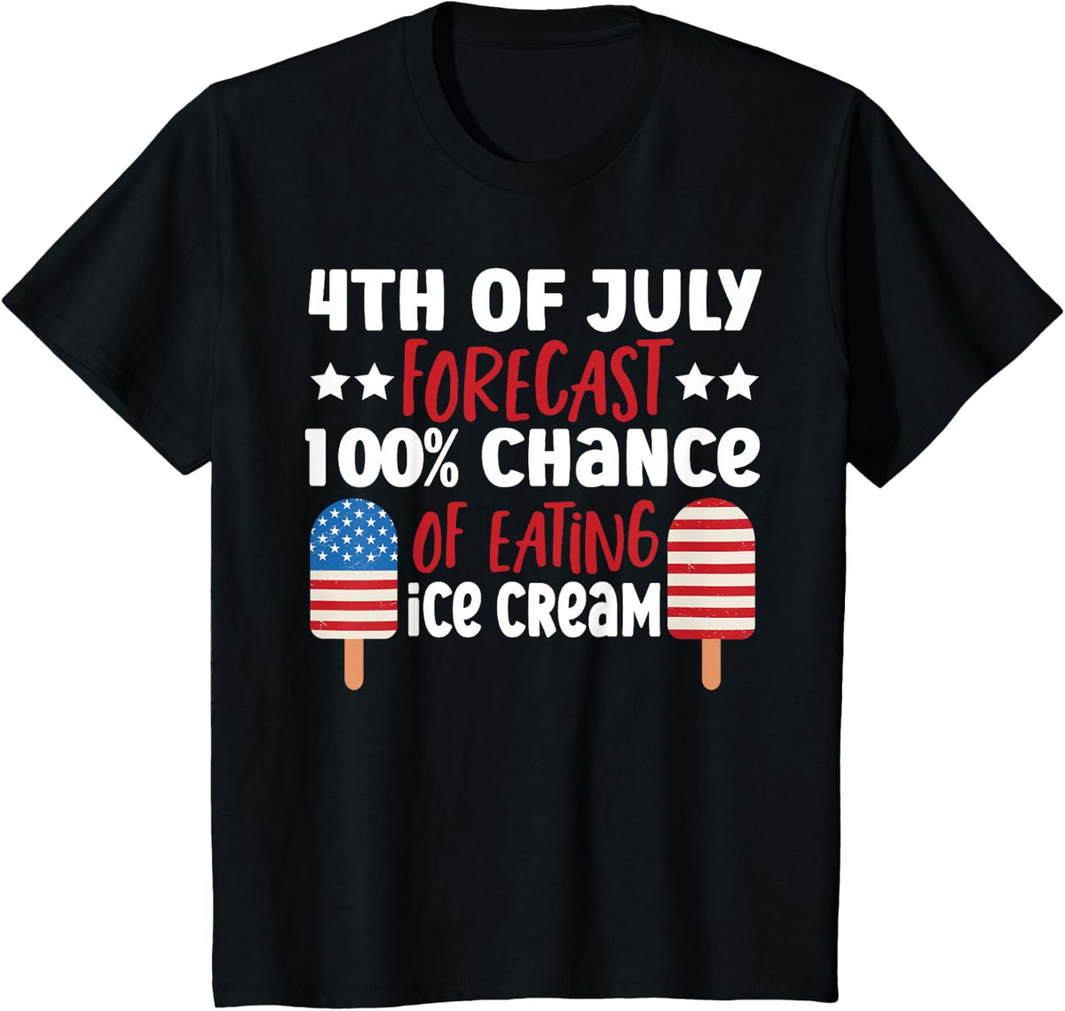 American Flag Patriotic Ice Cream Cone 4th Of July Ice Cream T-Shirt - Black