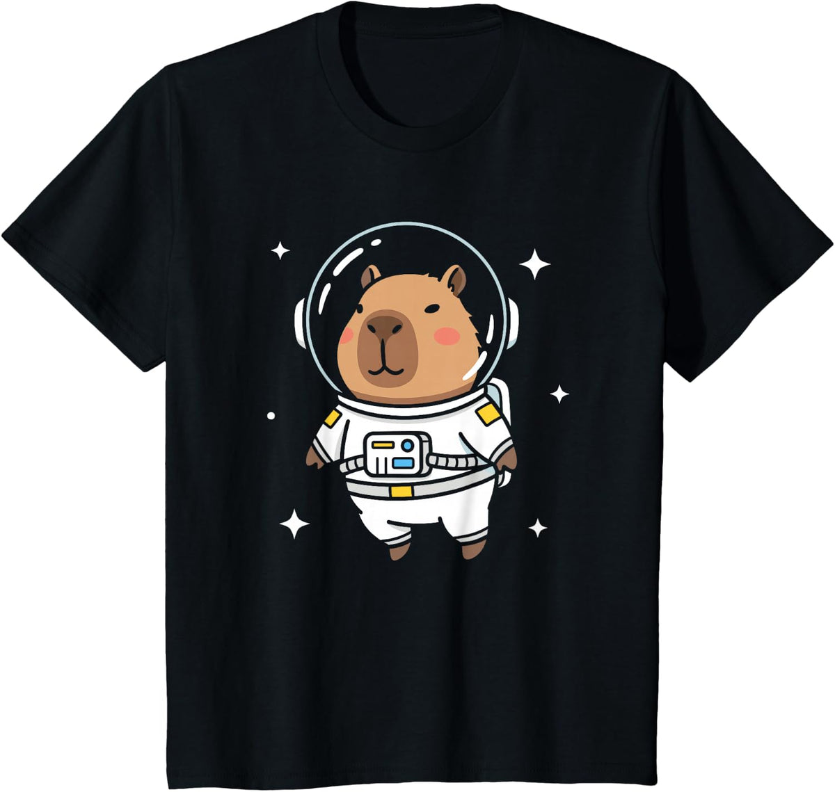 Funny Space Shirt Cute Capybara Astronaut Science T-Shirt Tee for Kids - Black
