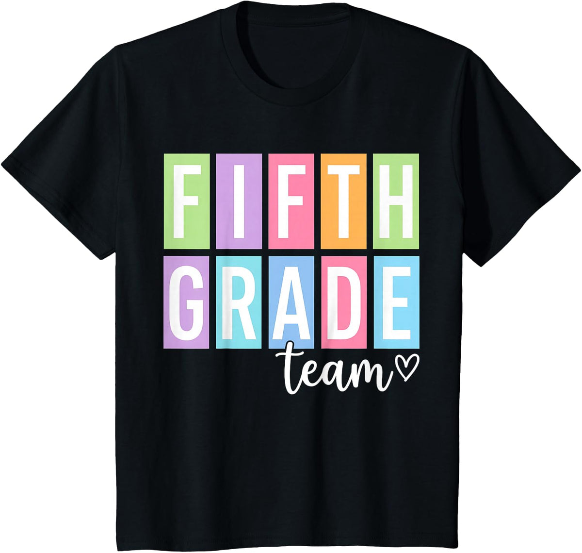 Matching 5th Grade Teacher Back to School Pastel Team T-Shirt - Black
