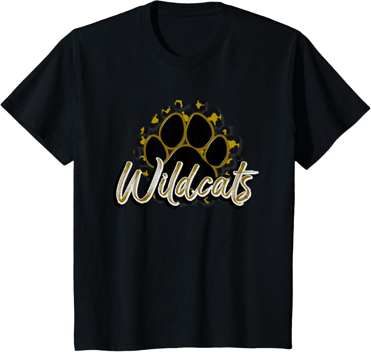 Wildcats Gold Black Cheetah School Sports Fan Team Spirit T-Shirt - Black