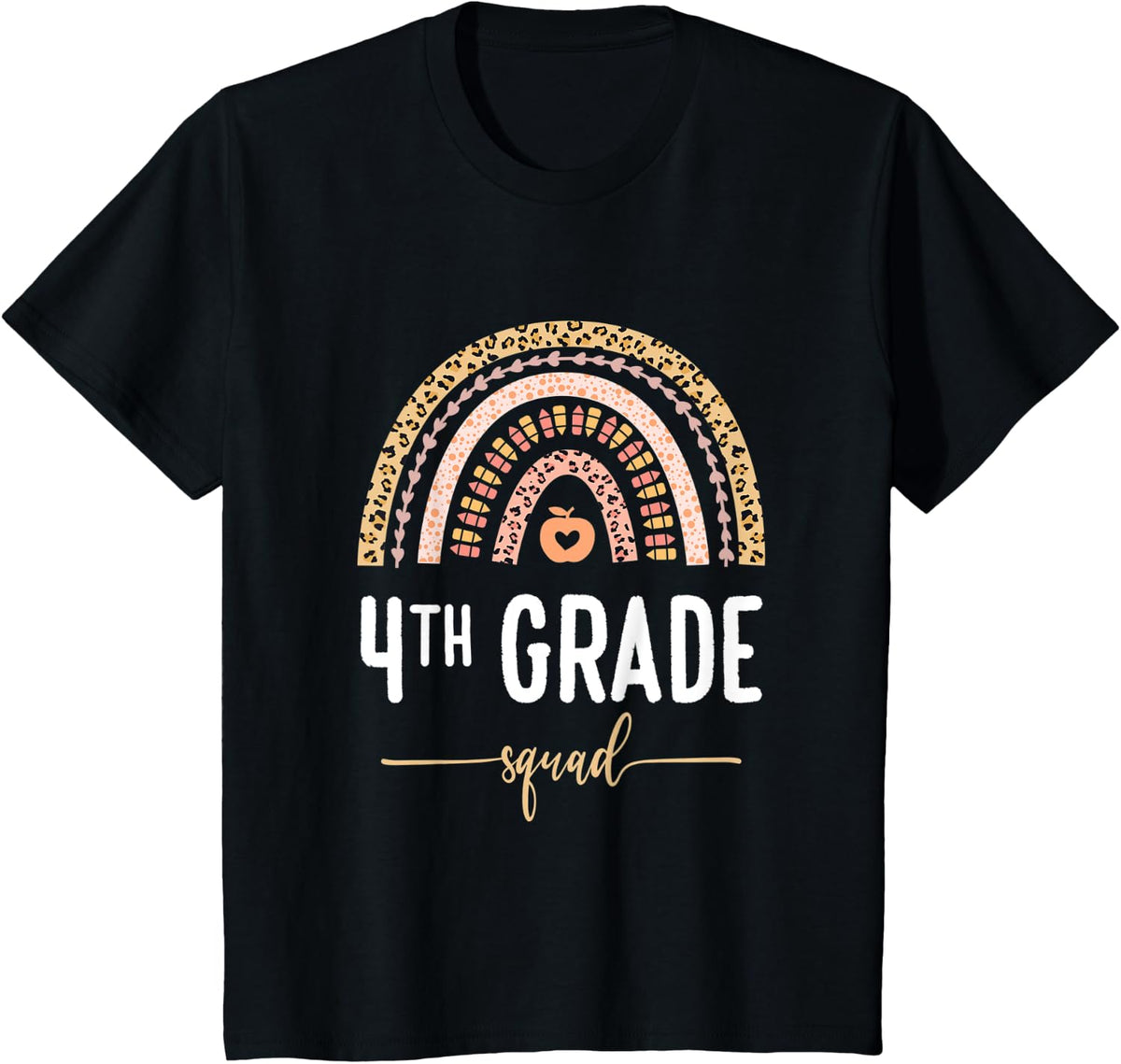 4th Grade Squad Leopard Rainbow Fourth Grade Teacher Student Men Women Kids T-Shirt - Black