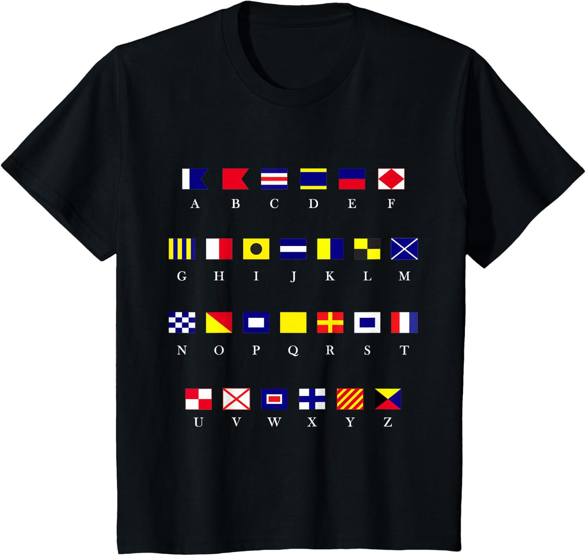 Nautical Signal Flag Alphabet T-Shirt Tee for Sailing and Maritime Enthusiasts - Black
