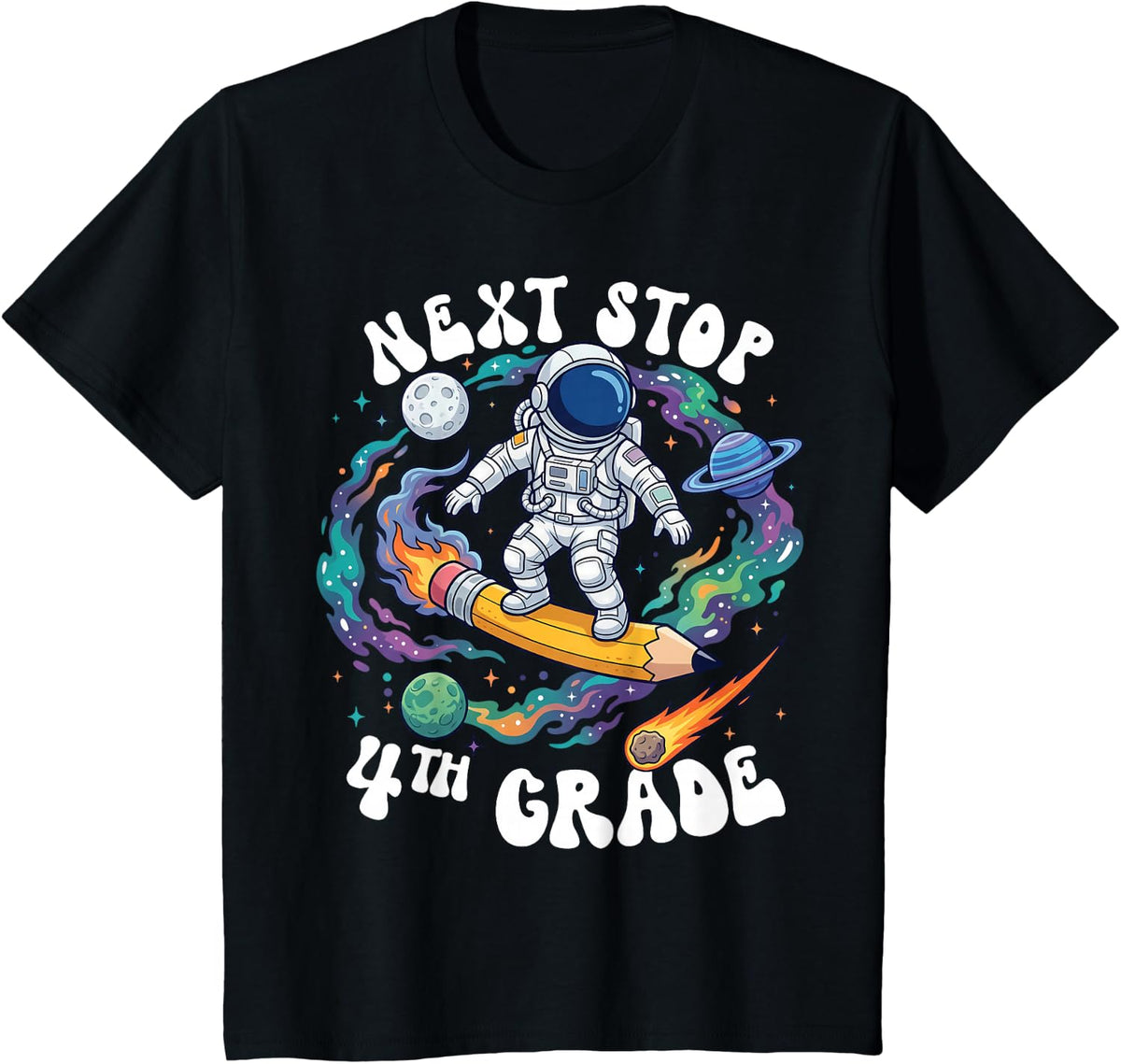 Next Stop 4th Grade School Graduation Astronaut Boy Girl Kid T-Shirt - Black