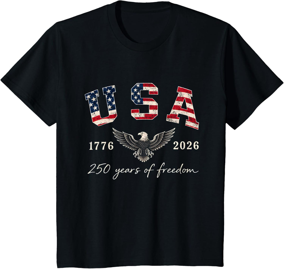 4th July 250th Anniversary USA 250 Years US Flag Patriotic T-Shirt - Black