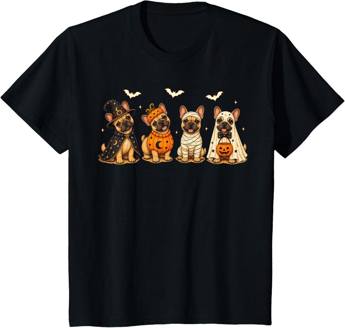 French Bulldog Dog Witch Ghost Pumpkin Halloween Costume T-Shirt - Black