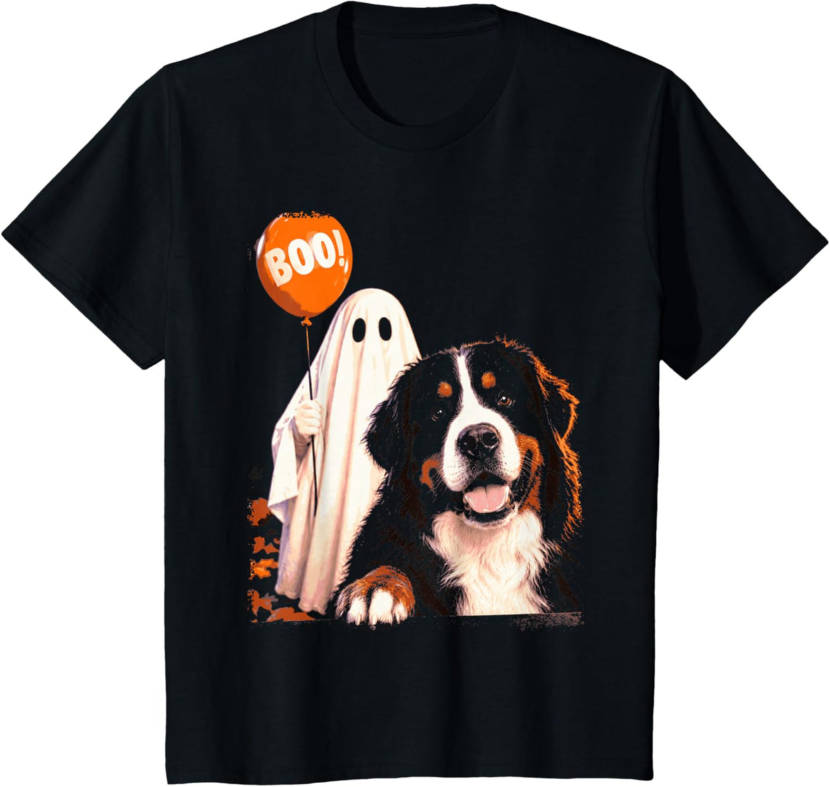 Halloween Bernese Mountain Dog Ghost Boo Balloon T-Shirt - Black