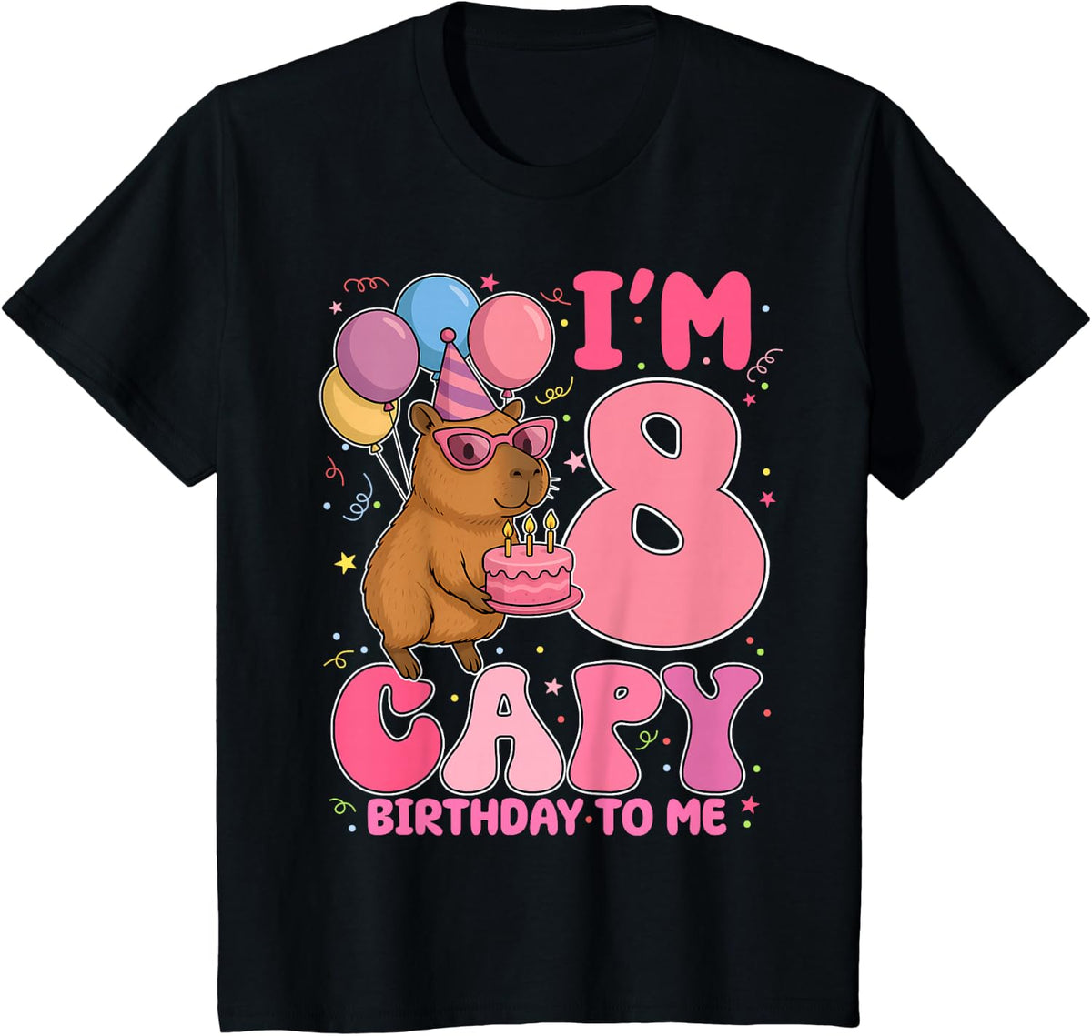 8 Years Old Capy Birthday to Me 8th Birthday Capybara Tee T-Shirt - Black