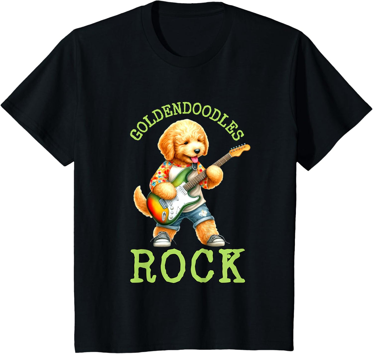 Goldendoodles Rock Electric Guitar Dog Goldendoodle Lovers T-Shirt - Black