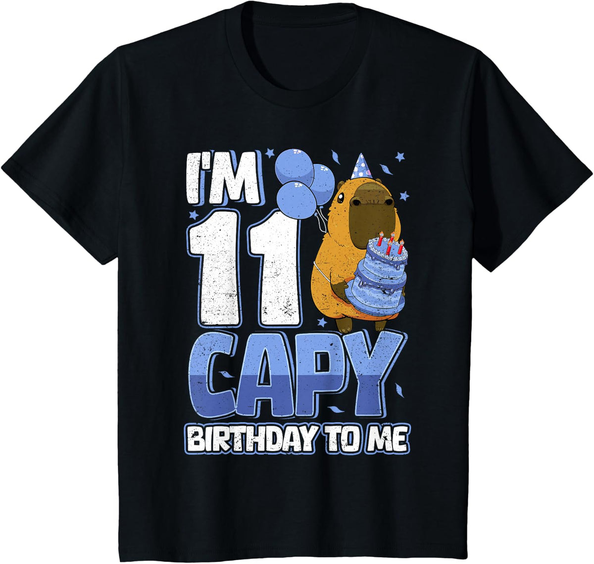 11 Years Capy Birthday to Me Boys 11th Birthday Capybara Tee T-Shirt - Black