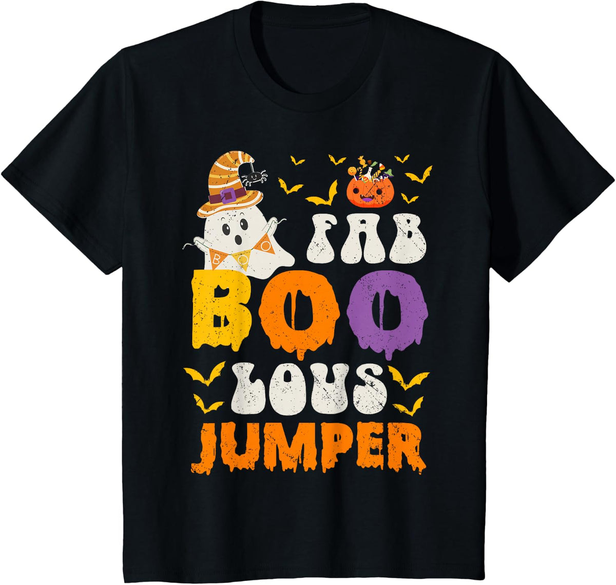 Faboolous Jumper Ghost Halloween Fun T-Shirt - Black