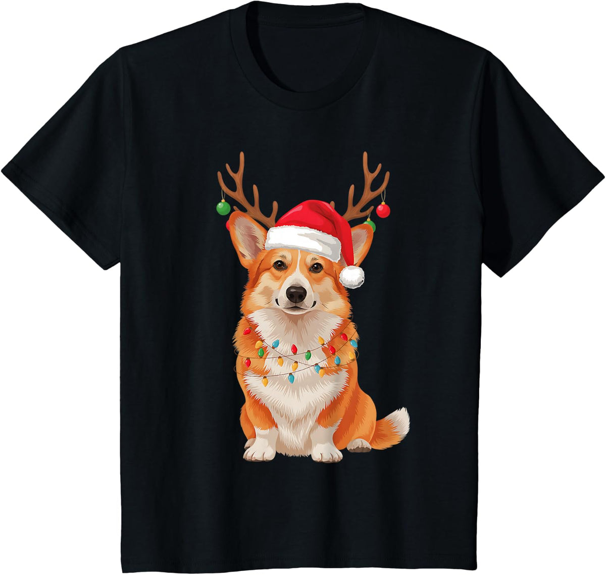 Pembroke Welsh Corgi Santa Hat Reindeer Ornaments Pet Mom T-Shirt - Black