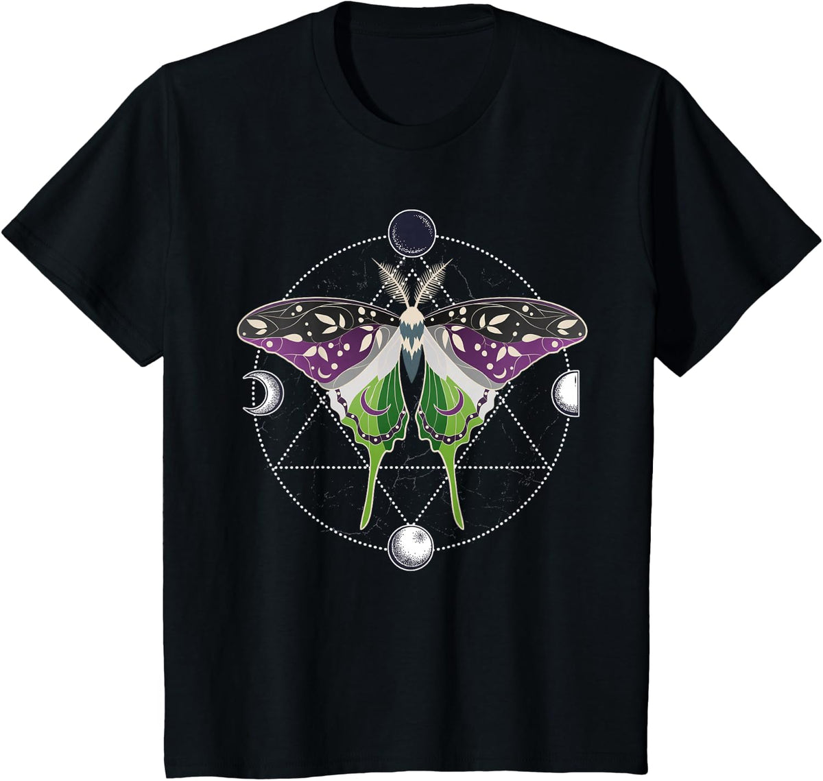 Aroace Luna Moth LGBT Gay Asexual Aromantic Pride Flag Aro T-Shirt - Black