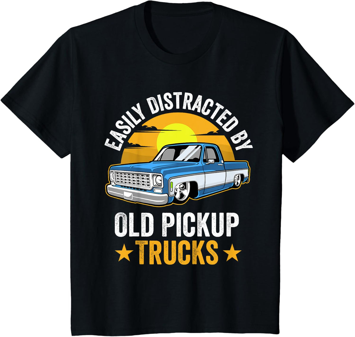 Easily Distracted by Old Pickup Trucks Funny Trucker T-Shirt - Black