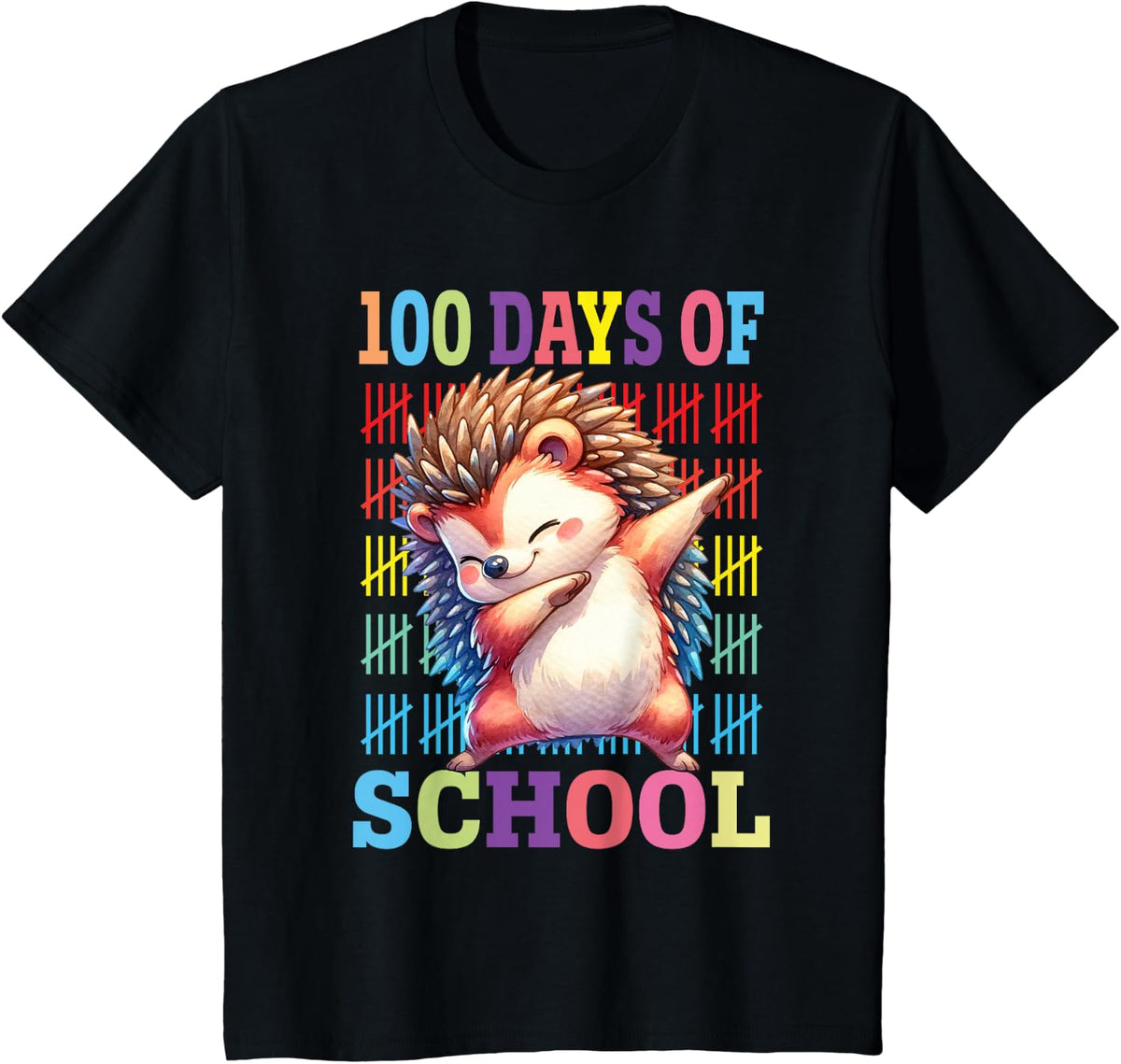 Happy 100 Days Of School Kids Dabbing Hedgehog Lovers T-Shirt - Black