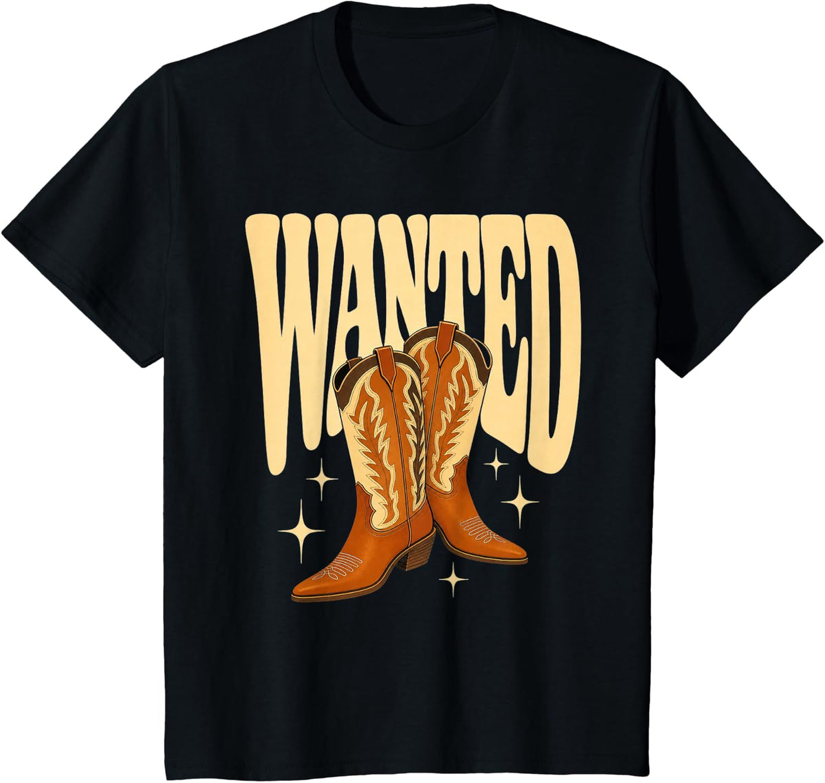 Wanted Cowboy Boots Western Cowgirl Rodeo Country Art T-Shirt - Black