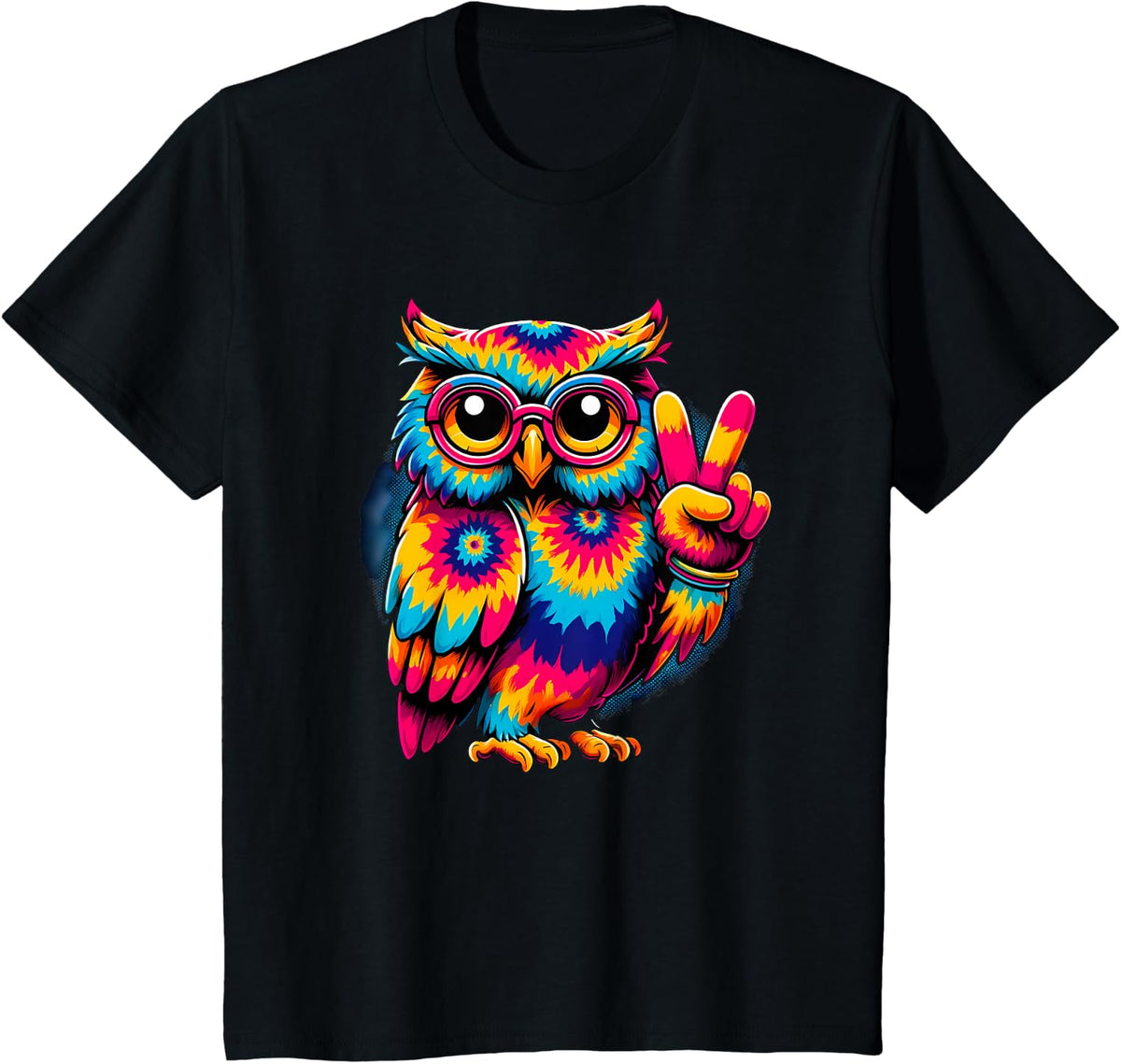 Peace Sign Tie Dye Owl T-Shirt - Black