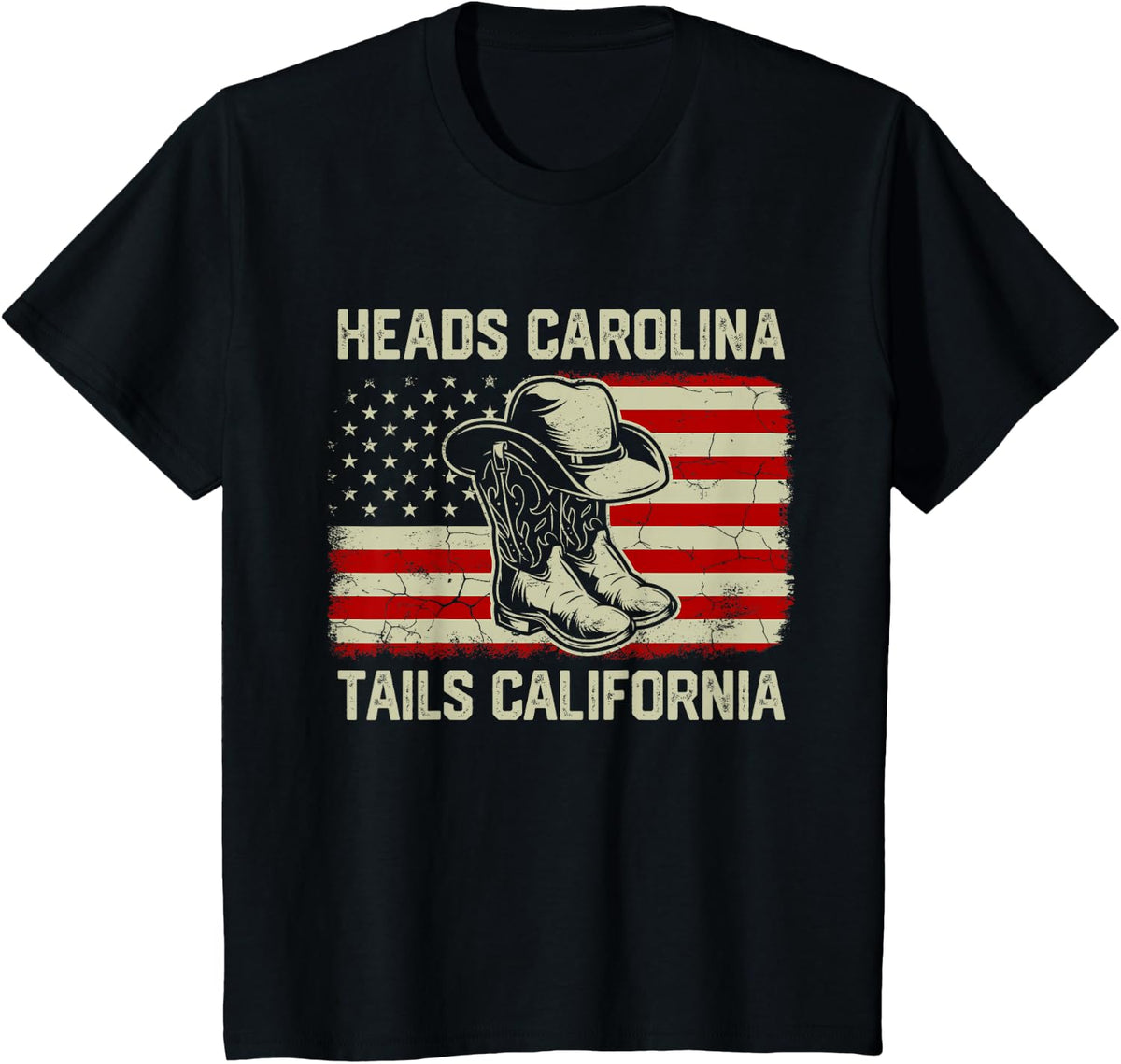 Heads Carolina Tail California American Flag Country Western T-Shirt - Black