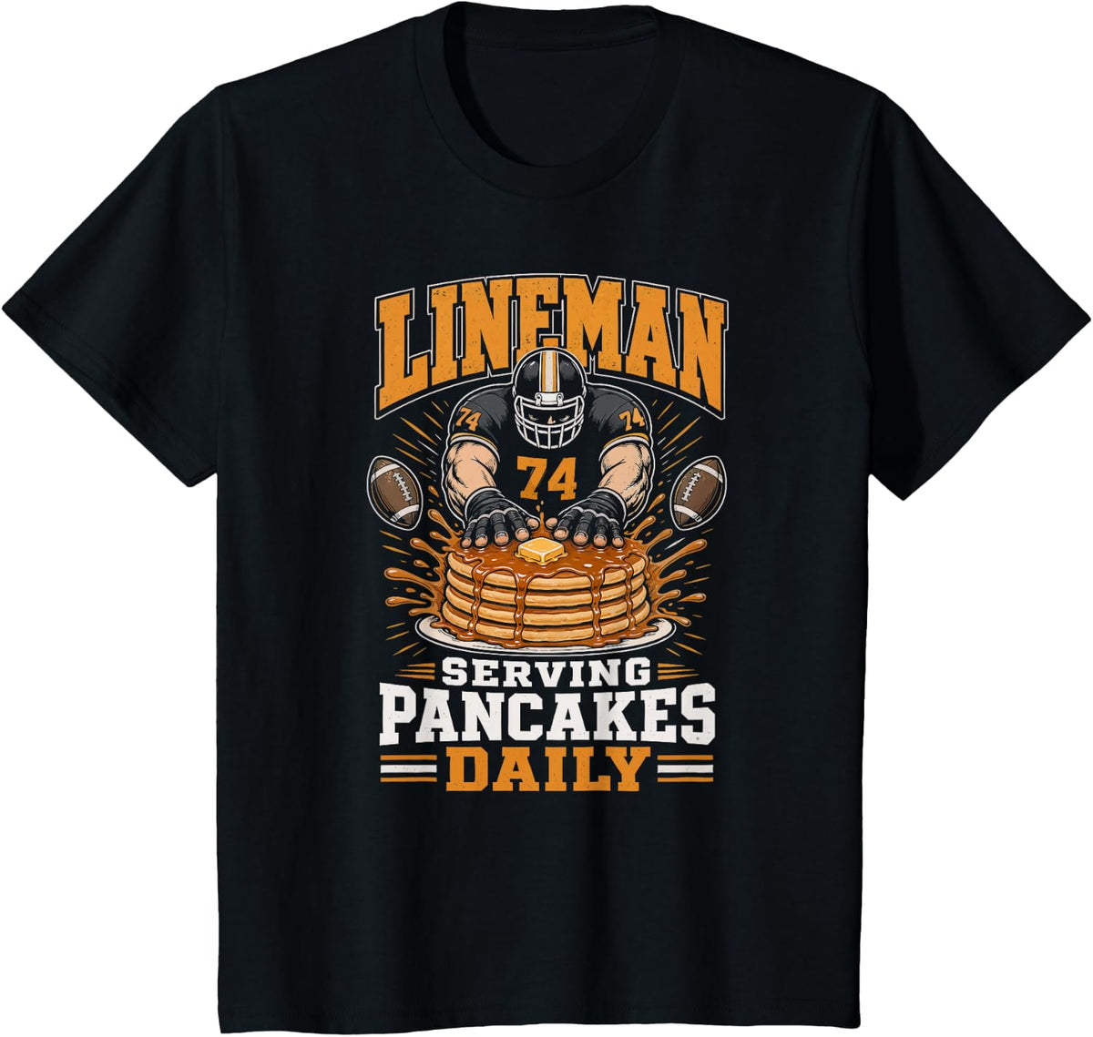 Football Lineman Serving Pancakes Daily T-Shirt - Black