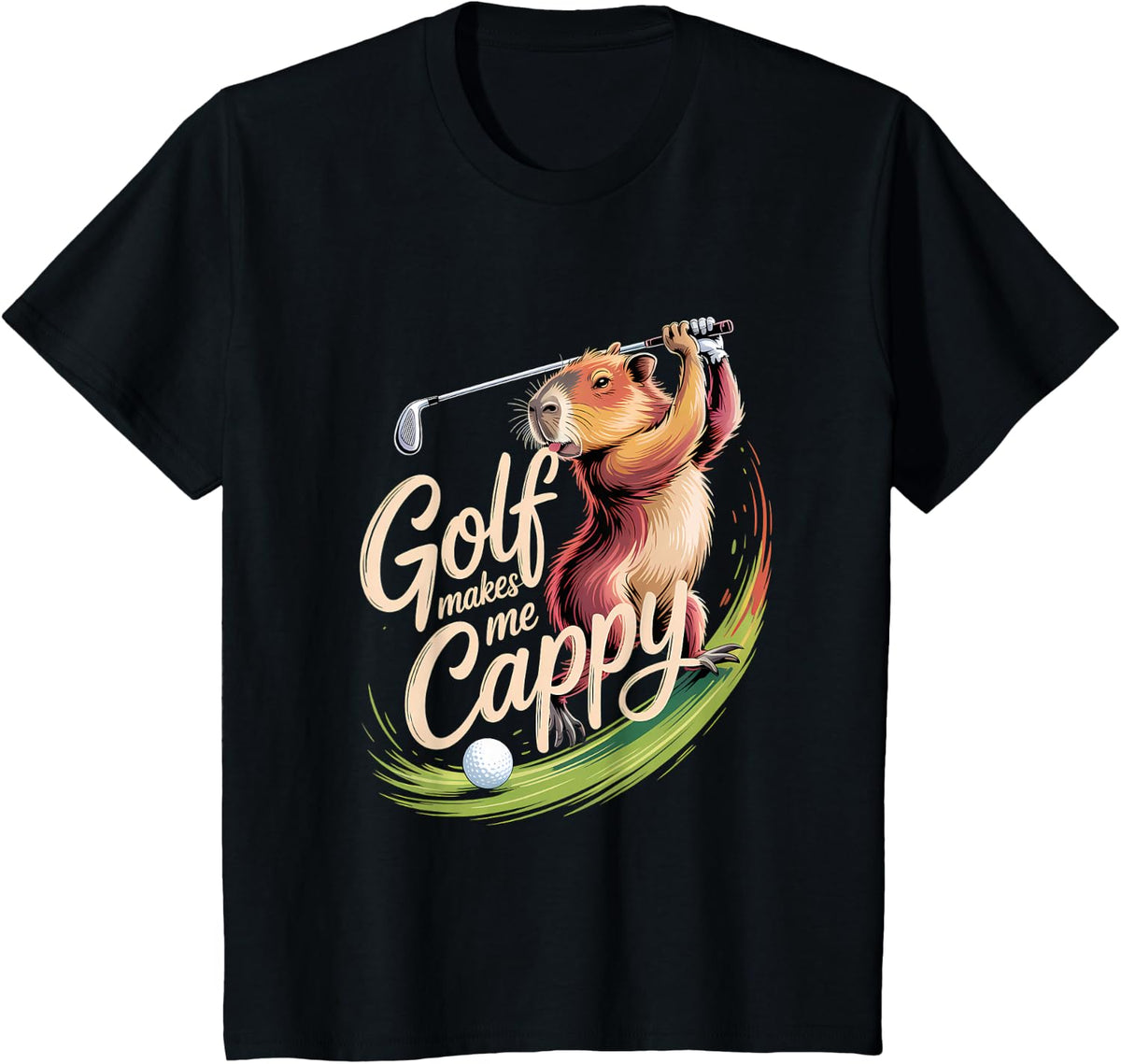 Golfer Capybara Pun Golfing Funny Golf T-Shirt - Black