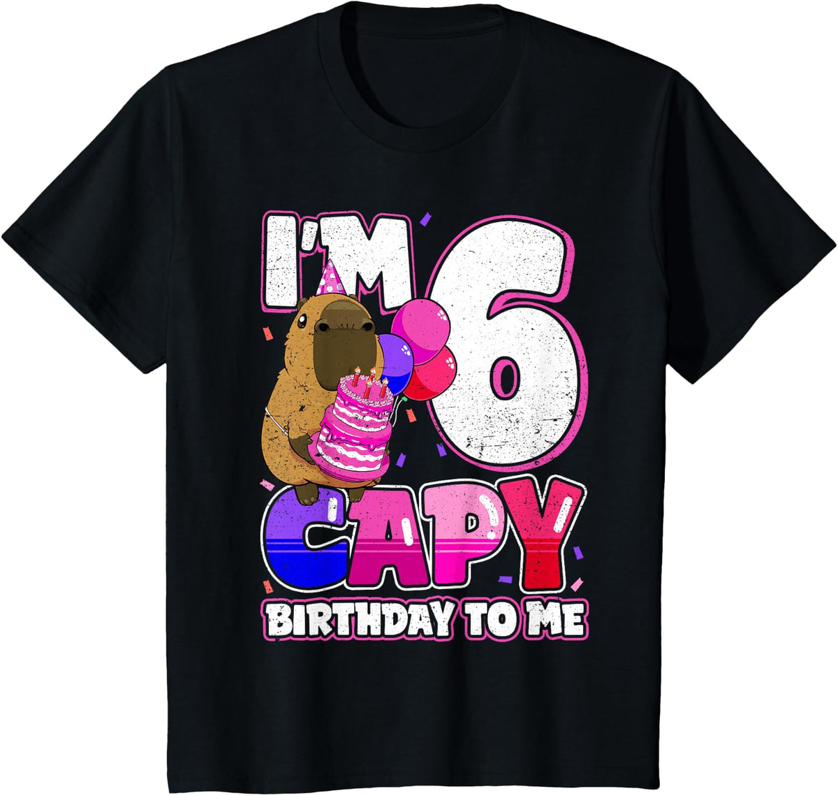 6 Years Capy Birthday to me Girls 6th Birthday Capybara T-Shirt - Black