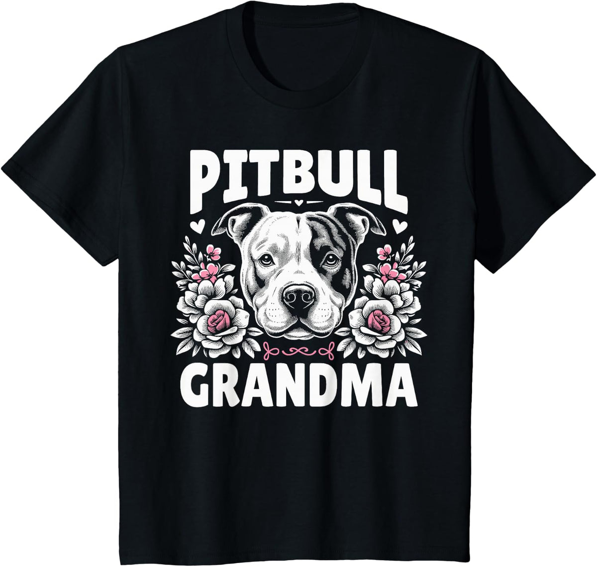 Pitbull Grandma Cute Floral Dog Lover Tee T-Shirt For Women Gift - Black