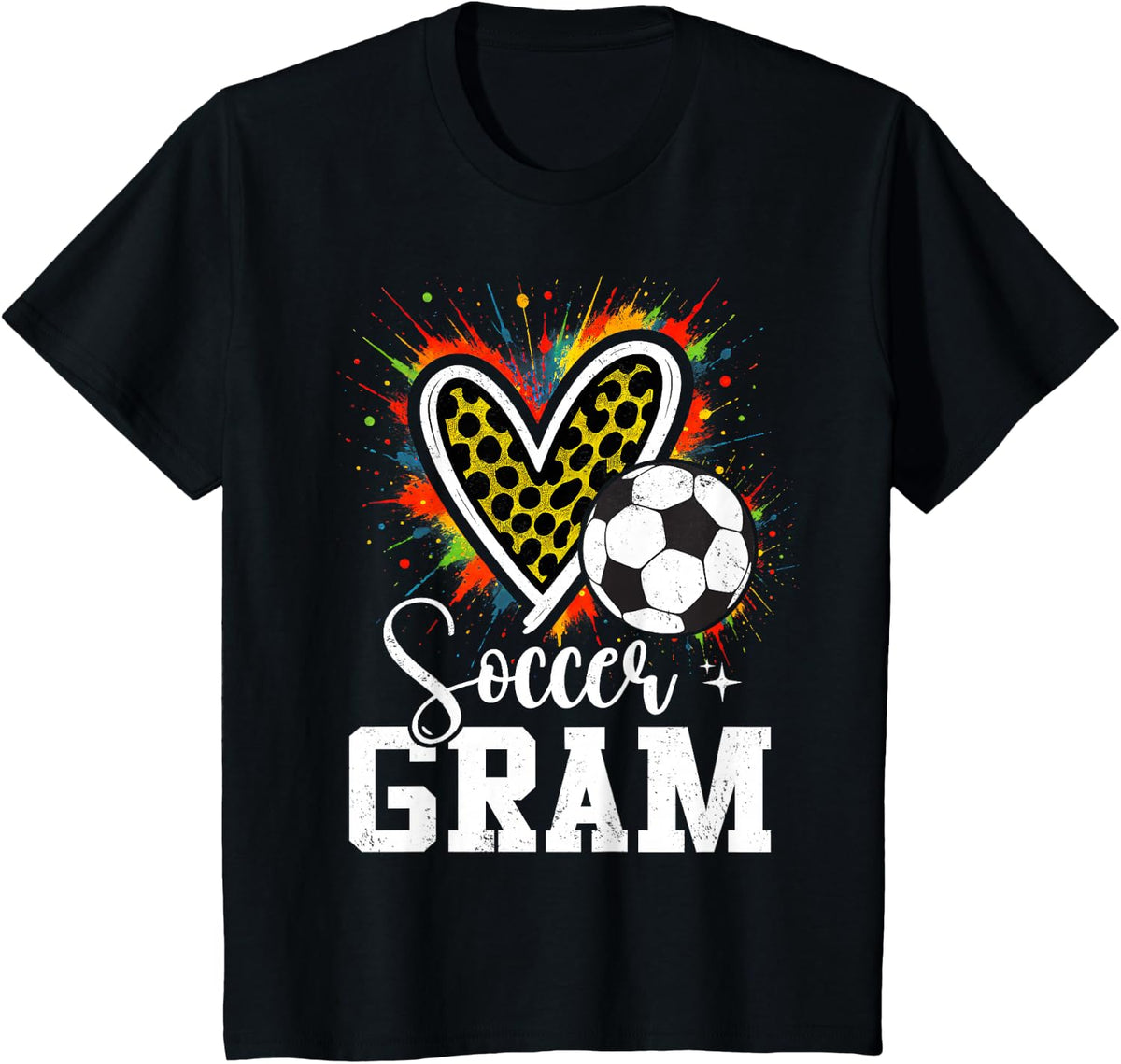 Soccer Gram Grandma Leopard Heart Colorful T-Shirt - Black