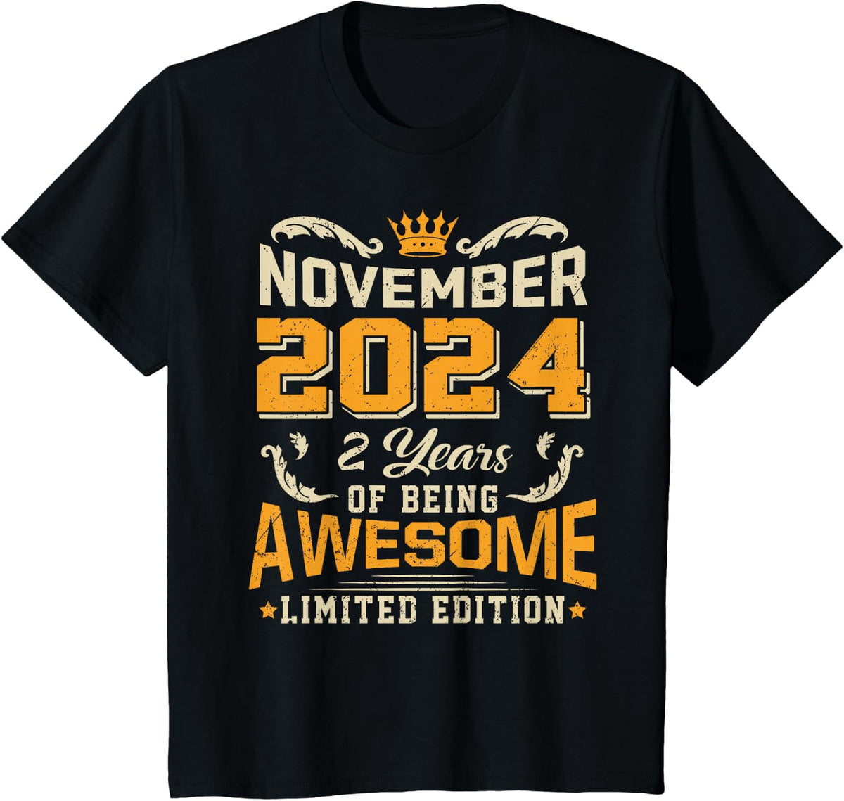 November 2024 Vintage 2 Years Awesome 2nd Birthday T-Shirt - Black