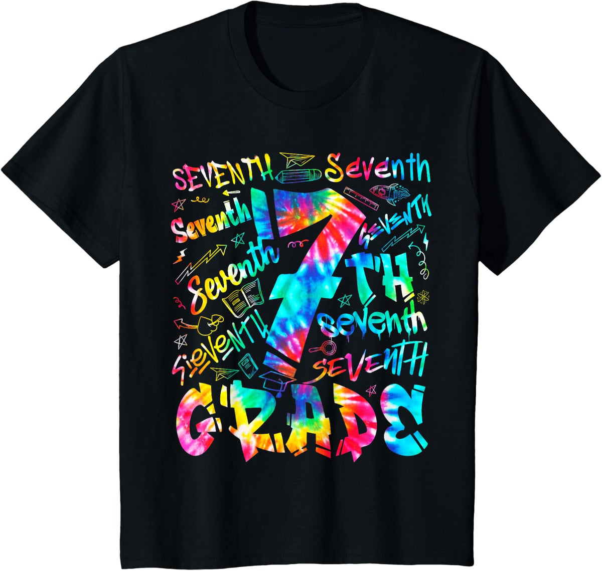 Back To School Seventh 7th Grade Tie Dye Typography Teacher T-Shirt - Black