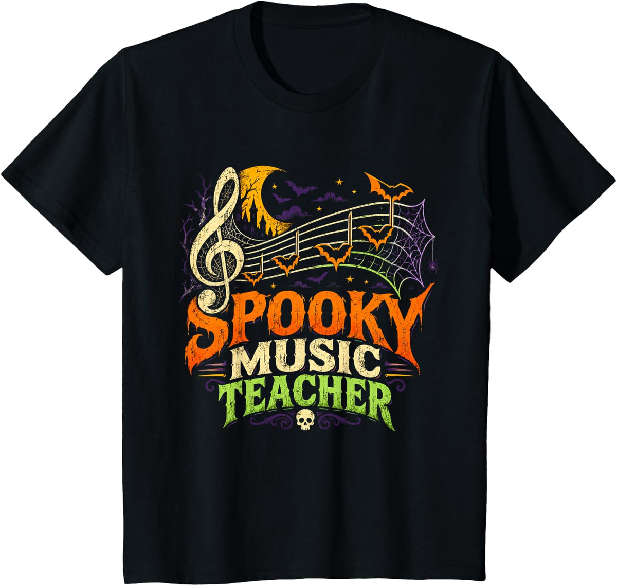 Halloween Spooky Music Teacher T-Shirt - Black