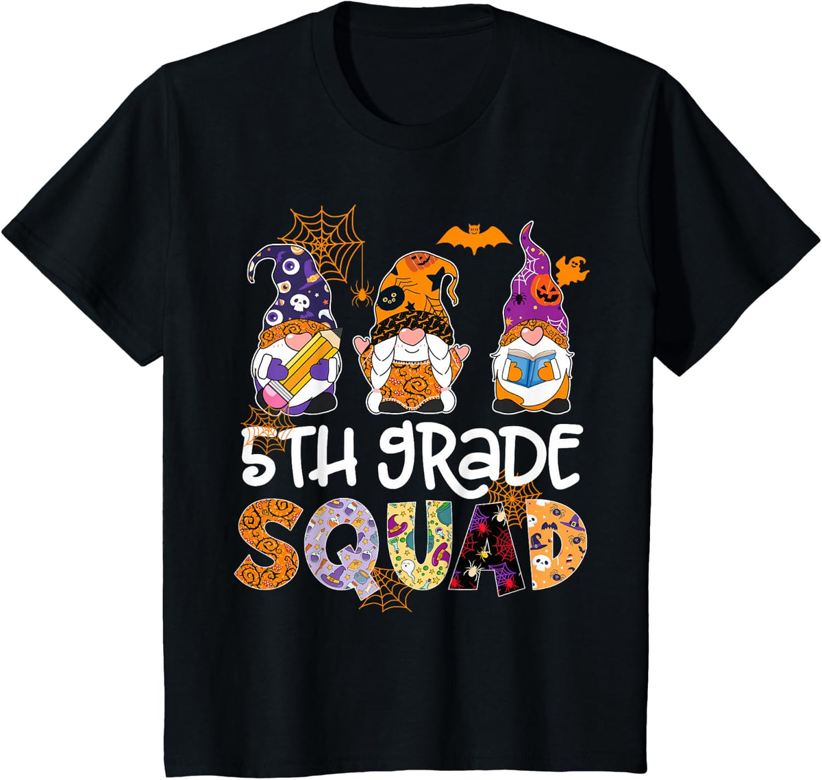 5th Grade Squad Gnome Halloween Costume Funny Teacher Kids T-Shirt - Black