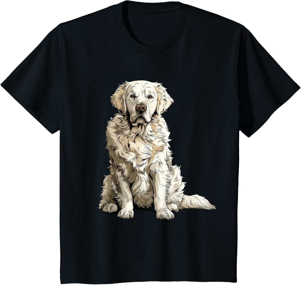 English Cream Golden Retriever Dog Illustration T-Shirt - Black