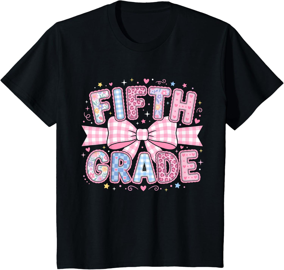 Preppy Fifth Grade Back to School Teacher Kids Coquette Bow T-Shirt - Black