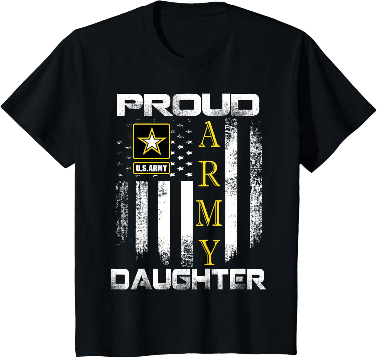 Vintage Proud Army Daughter With American Flag Gift T-Shirt - Black