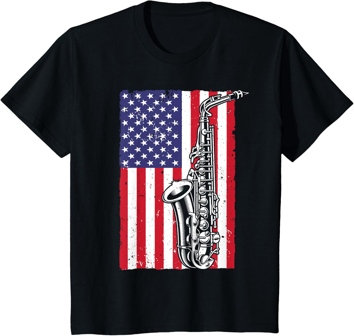 Cool Saxophone For Men Women American Flag Jazz Music Player T-Shirt - Black