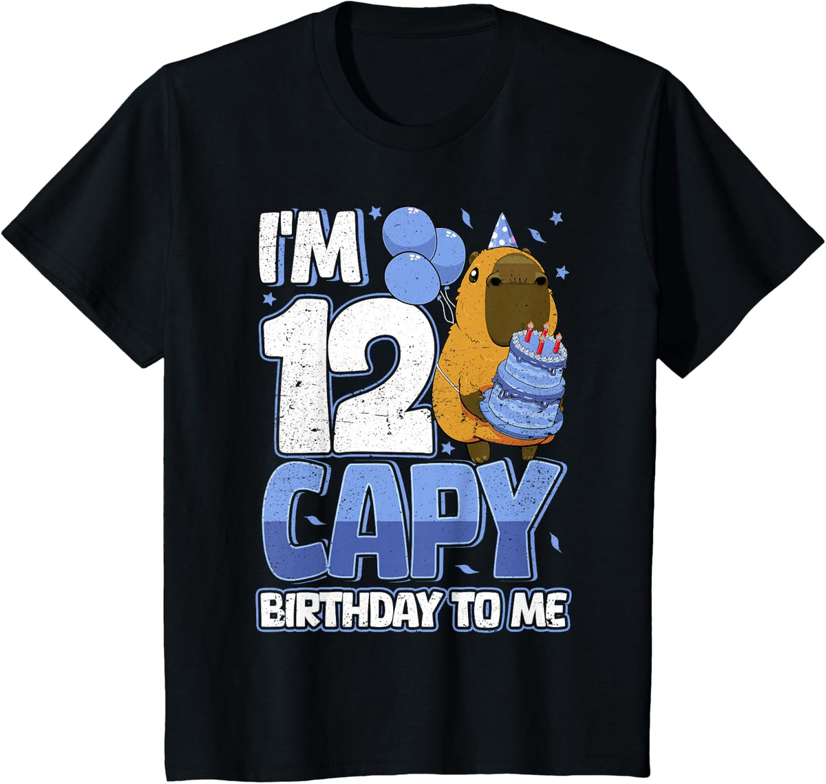 12 Years Capy Birthday To Me Boys 12th Birthday Capybara Tees T-Shirt - Black