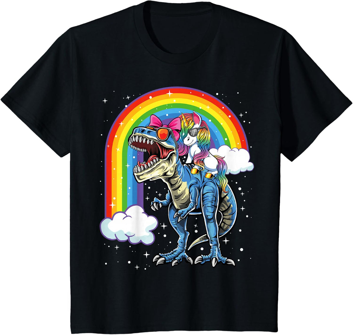 Unicorn Riding T Rex Dinosaur Boys Girls Kids Gift Men T-Shirt - Black