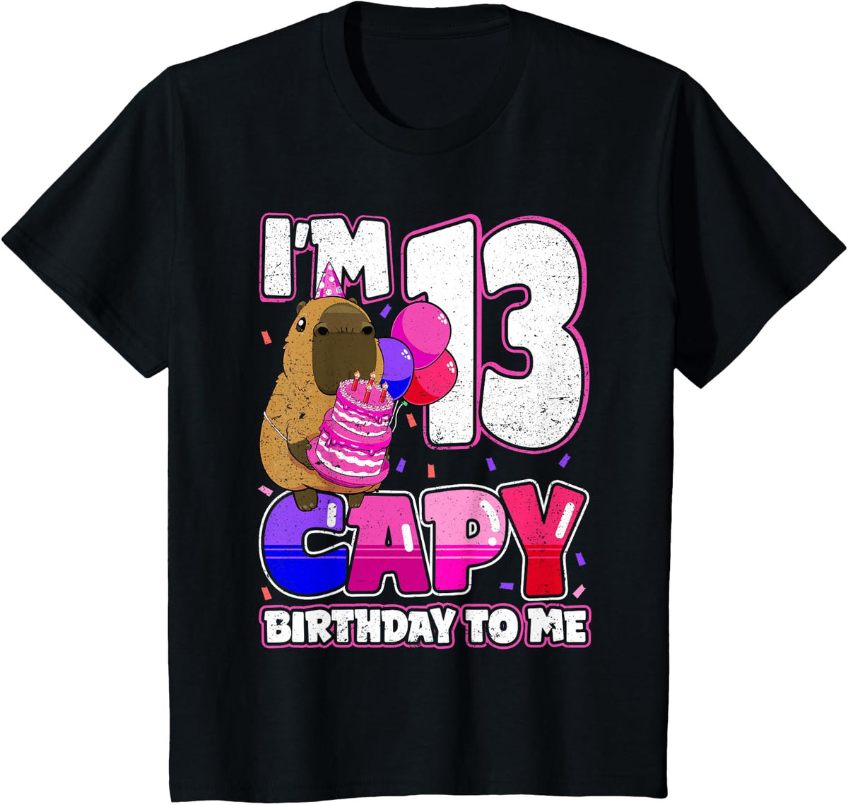 13 Years Capy Birthday to me Girls 13th Birthday Capybara T-Shirt - Black