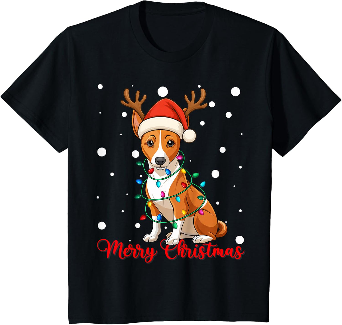 Merry Christmas Cute Basenji Dog Ugly Xmas Sweaters T-Shirt - Black