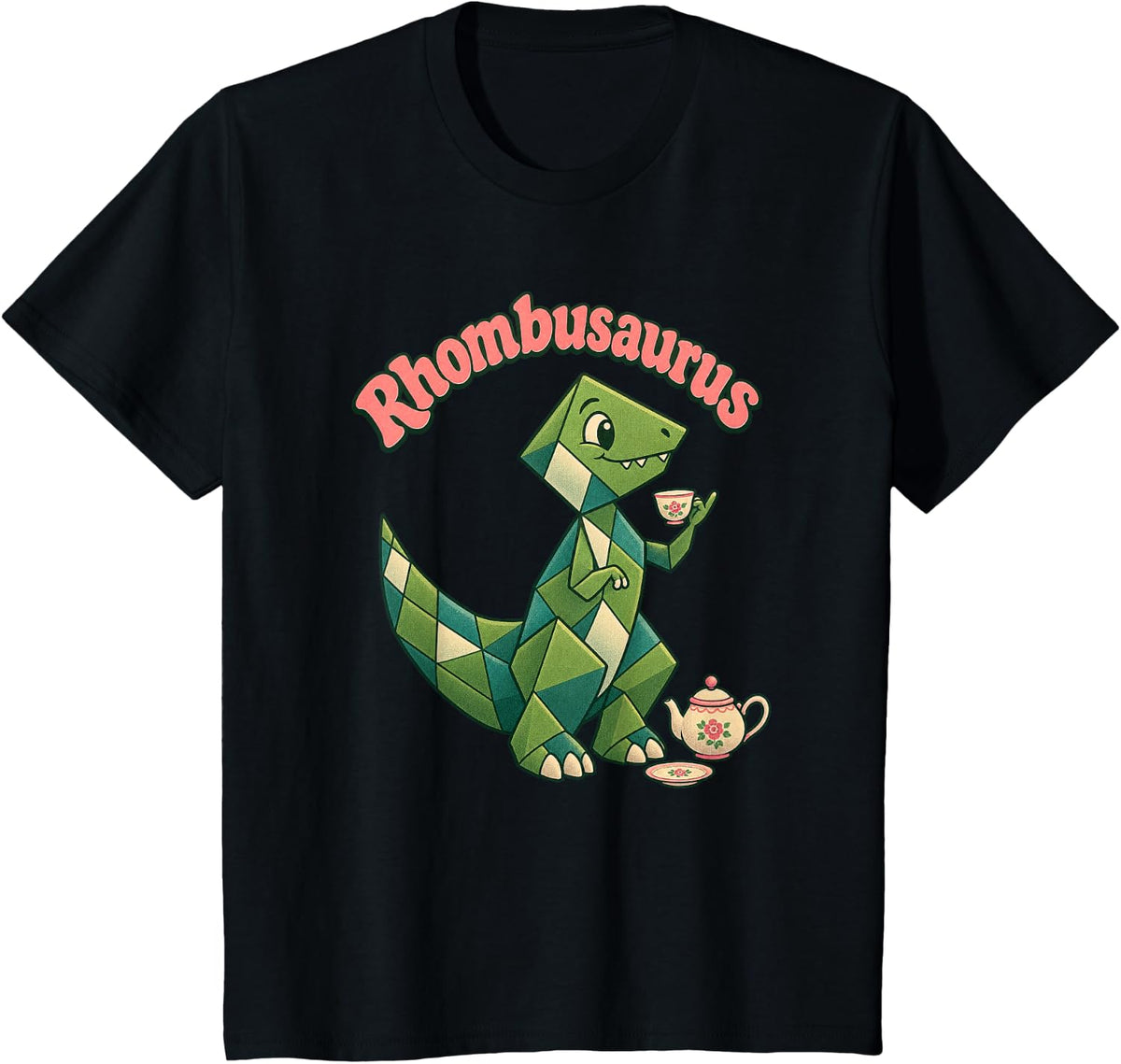 Rhombusaurus Geometric Dinosaur Lover Kids Shape Nerd Dino T-Shirt - Black