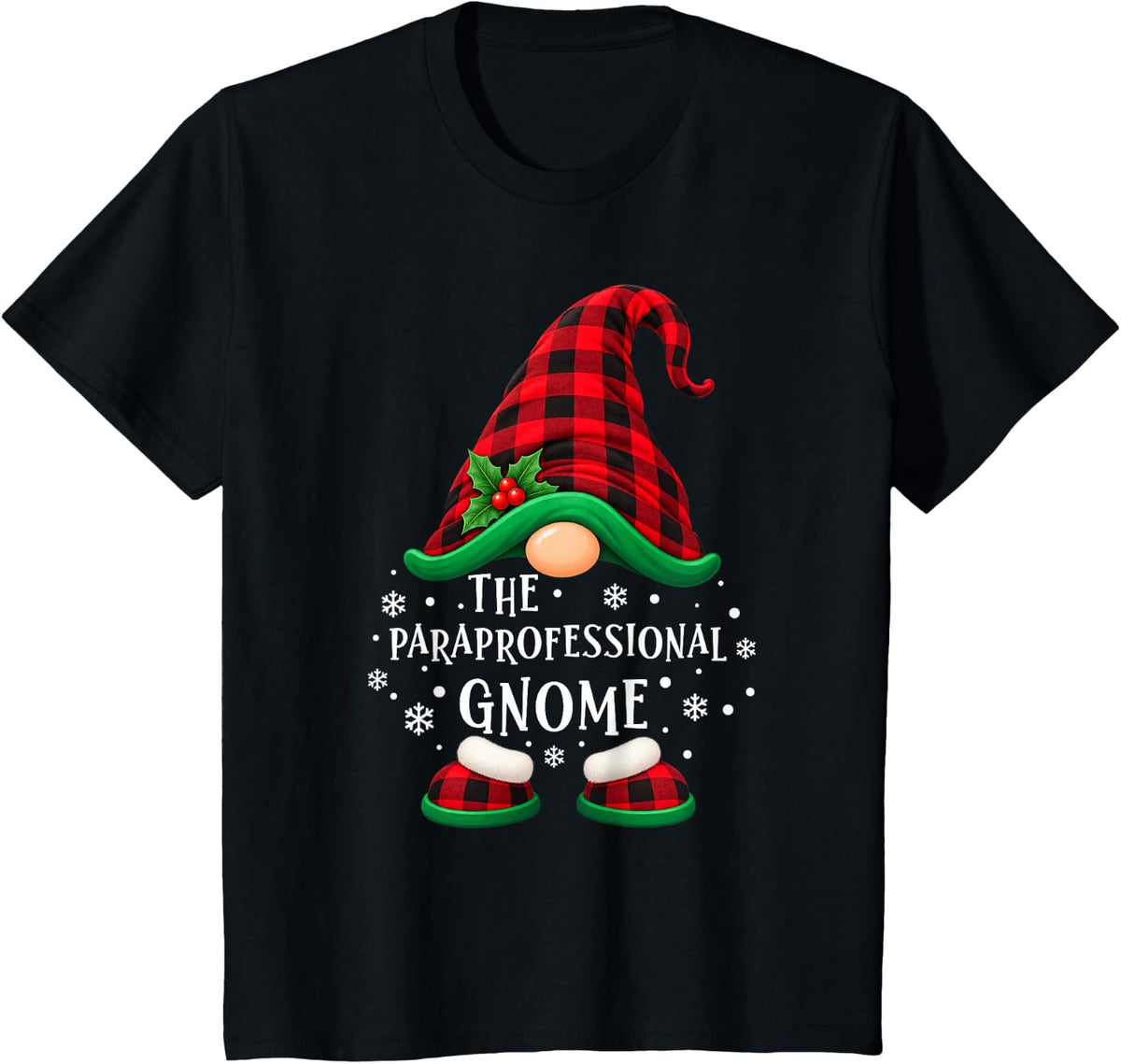 Paraprofessional Gnome Christmas Buffalo Plaid Matching Xmas T-Shirt - Black
