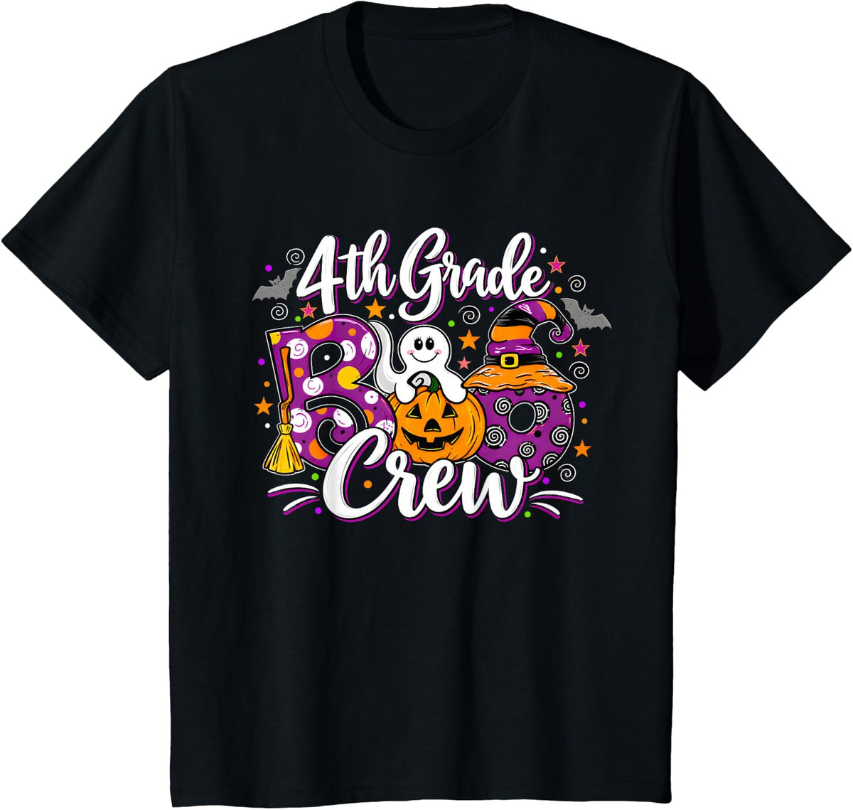 4th Grade Boo Crew Halloween Teacher 4th Grade Kids Matching T-Shirt - Black