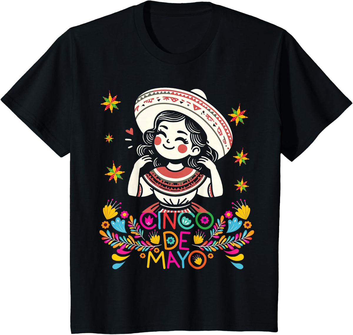 Cinco De Mayo Mexican Poncho 5 De Mayo Anime Cute Girl T-Shirt - Black