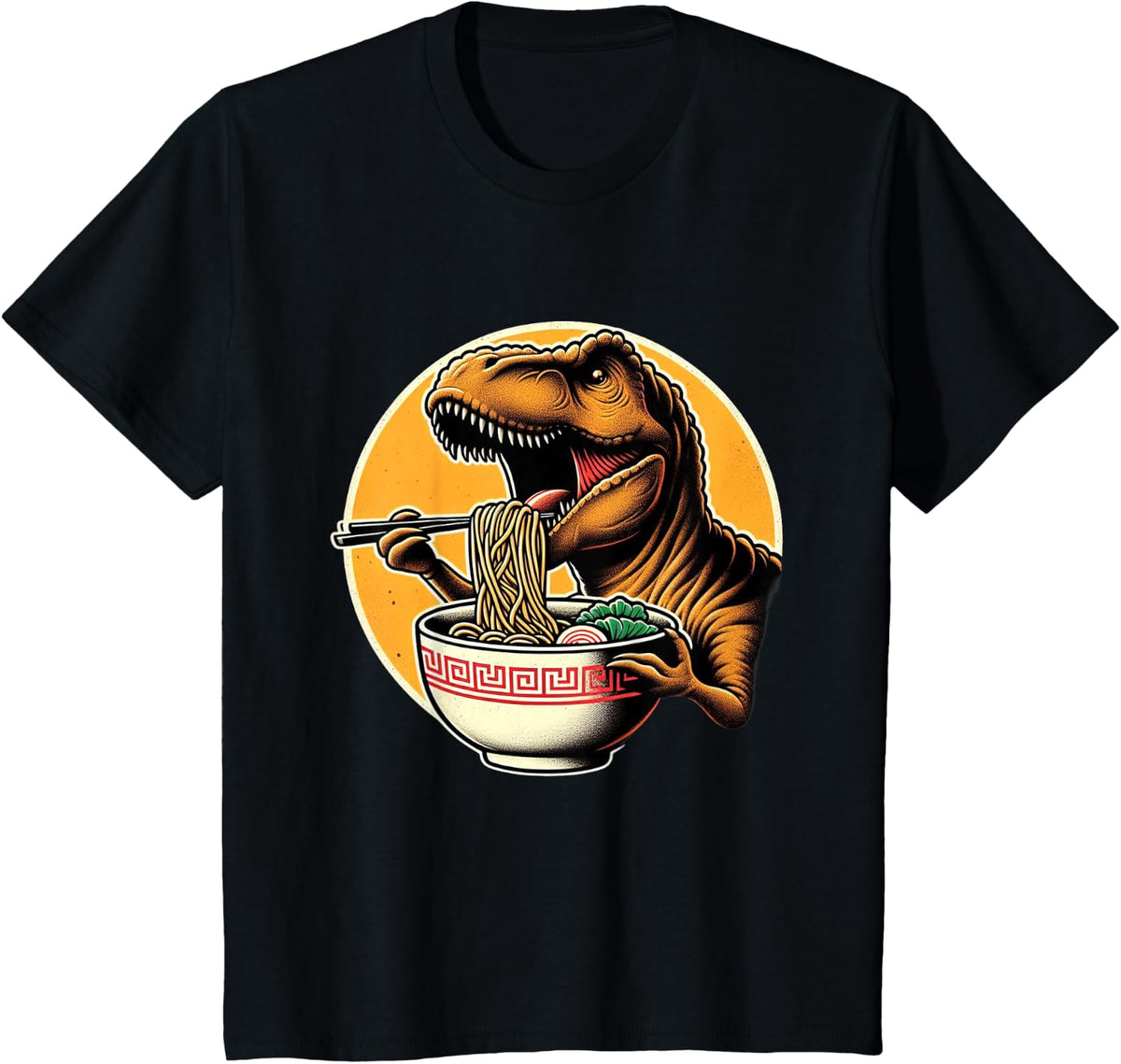 Dinosaur Ramen T-Rex Kawaii Neko Rex Japanese Noodles T-Shirt - Black