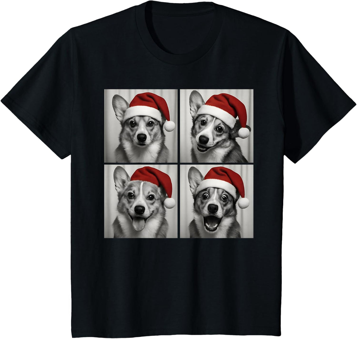 Funny Christmas Corgi Santa Dog Lover Photo Booth T-Shirt - Black