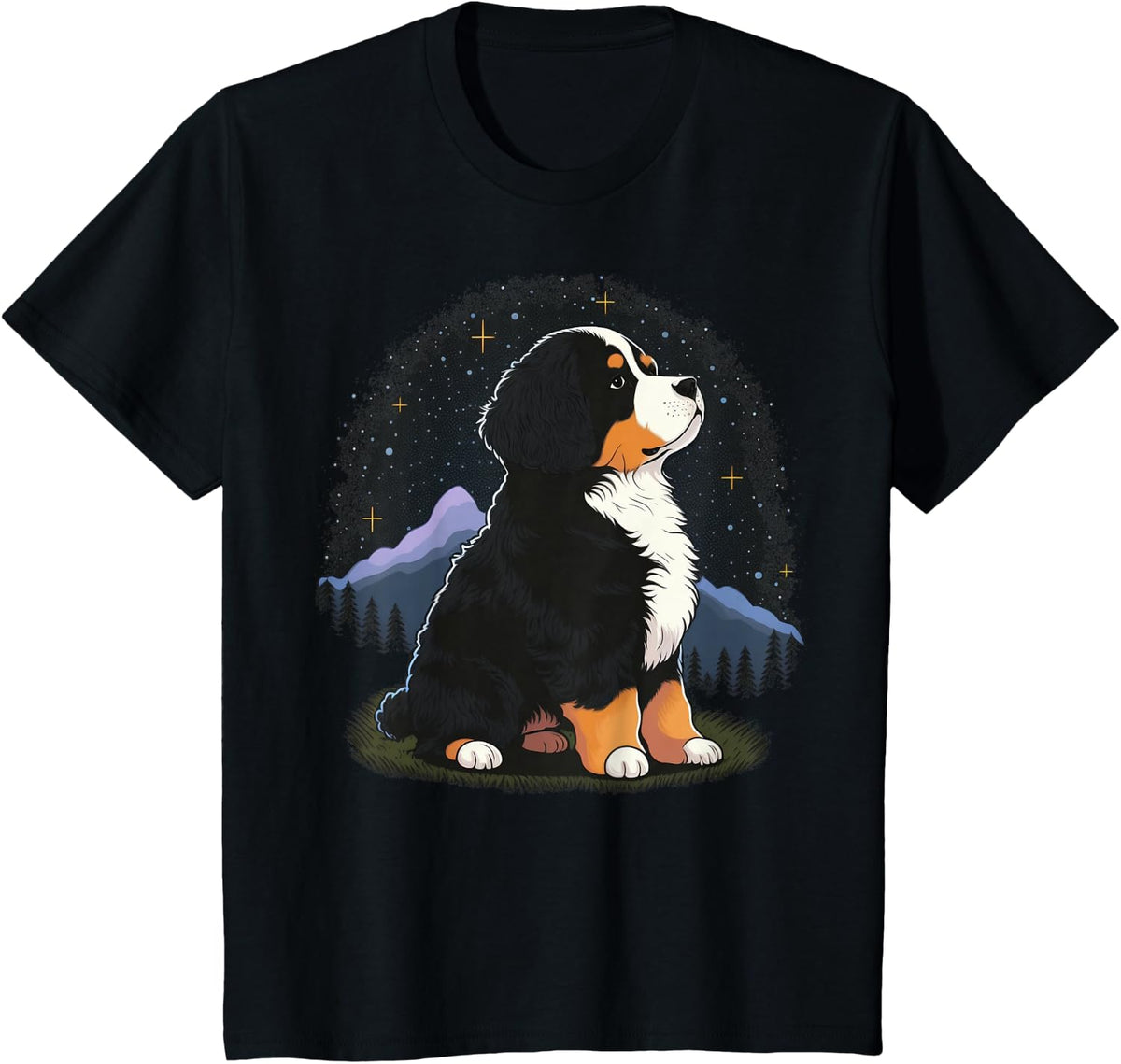 Cute Bernese Mountain Dog on Bernese Mountain Dog Lover T-Shirt - Black