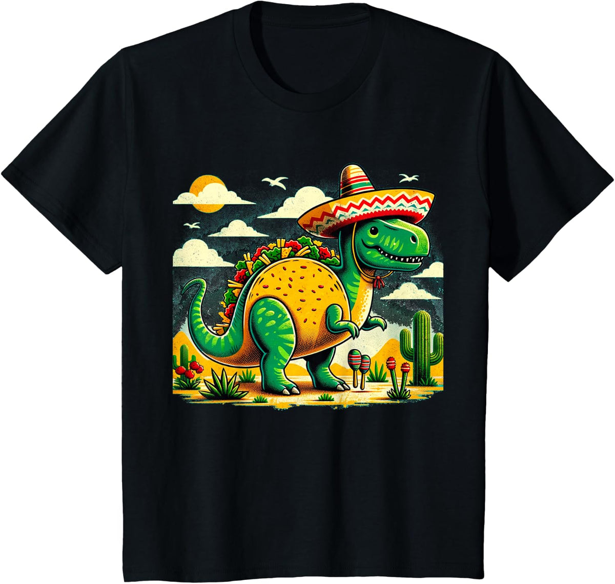 Cinco De Mayo Dinosaurs Tacosaurus Dinosaur Boys Men Kids T-Shirt - Black
