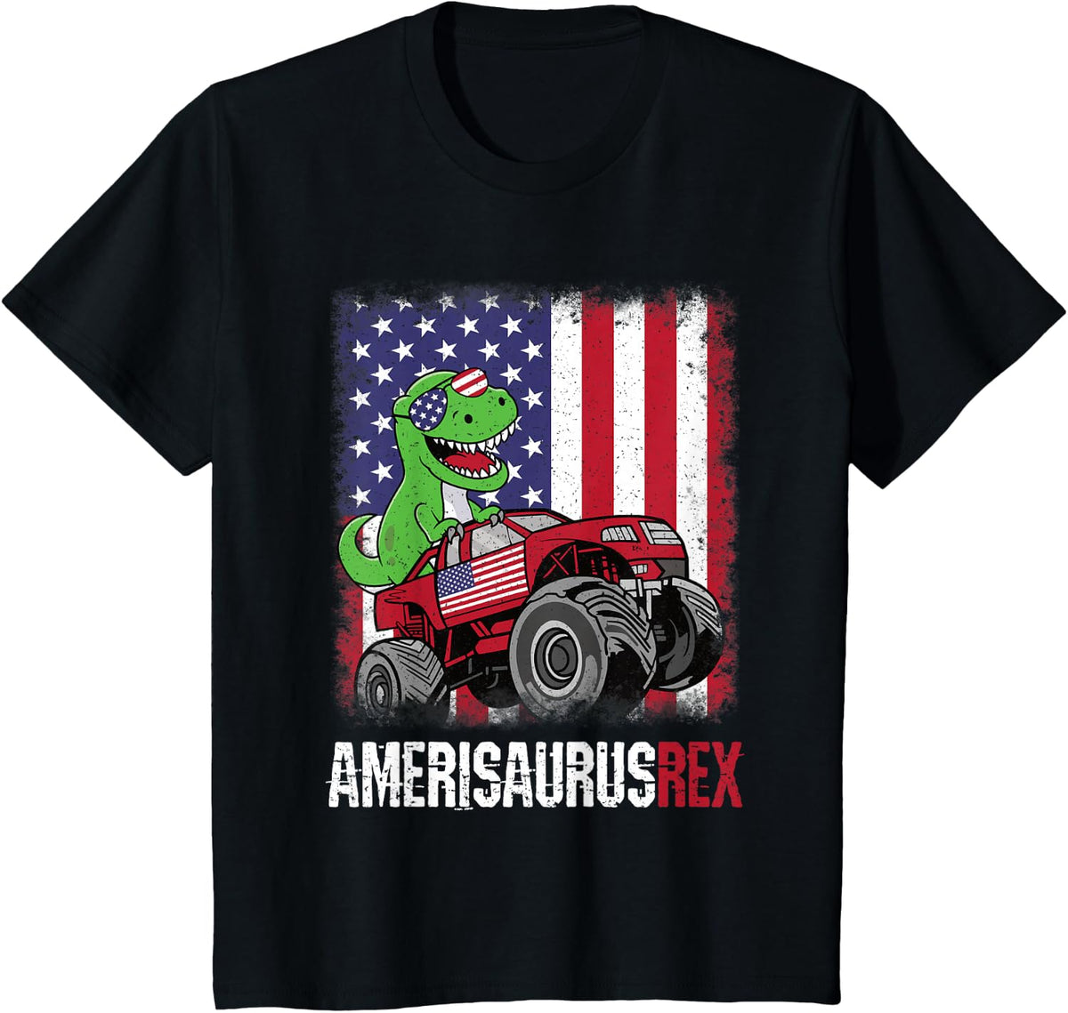 4th Of July Dinosaur Patriotic Amerisaurus Rex Boys Kids T-Shirt - Black