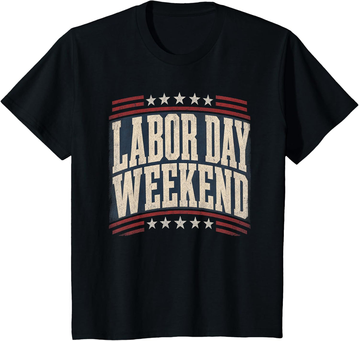 Labor Day Weekend Vintage Patriotic Stars Design T-Shirt - Black